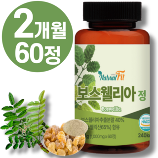 식약청 인증 고함량 프리미엄 인도산 보스웰리아 정 가루 추출물 – 보스웰릭산 65 복합골드 분말, 100% 히말라야 보스웰리스 관절 영양제 (사은품 포함, 60정, 1개) 보스웰리아가루