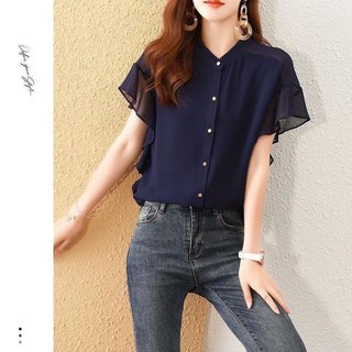 ANYOU 여름 블라우스 직장인 셔츠 루즈핏 얇은 슬림 반팔