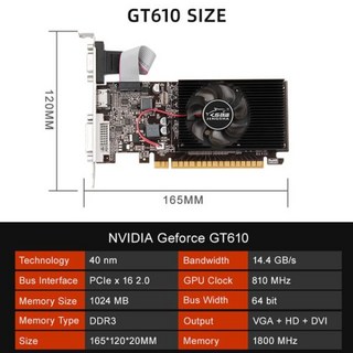 GTX 1060 RX 580 데스크탑 컴퓨터 게이밍 그래픽 카드 1GB-8GB 비디오, 02 GT610 1GB_01 CHINA