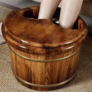 나무통 족욕기 발 담그는 보온 목욕 워시 발마사지 피로회복, 30 하이 라운드 에지 탄화 플러스 단열 커버 쑥
