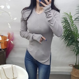제이후 슬림 레이온 스판 골지 언발 트임 티셔츠