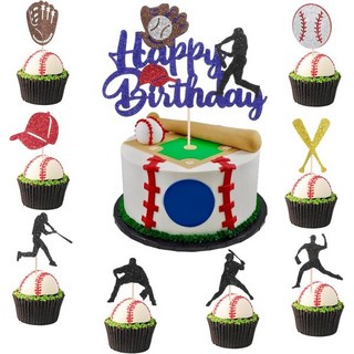 9PCS 스포츠 테마 파티 장식 생일 파티를 위한 야구 및 케이크 토핑, Baseball, 1개
