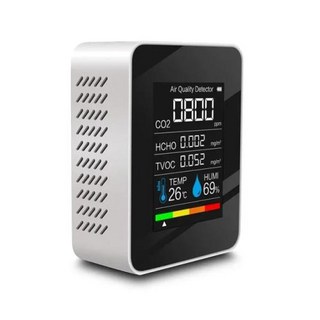 공기질측정기 이산화탄소 가스 측정기 실내 공기질 모니터 포름알데히드 HCHO TVOC 테스터 LCD 온도 습도 알람 CO2 계량기 5 in 1, WHITE, 1개