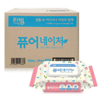 삼정펄프 [삼정펄프] 리빙 퓨어네이쳐 물티슈 100매(캡형) 24팩, 100개입, 24개