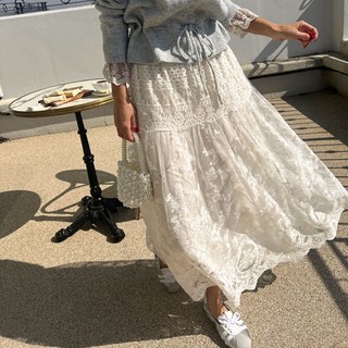 [난닝구]차무트 밴딩레이스플레어롱스커트