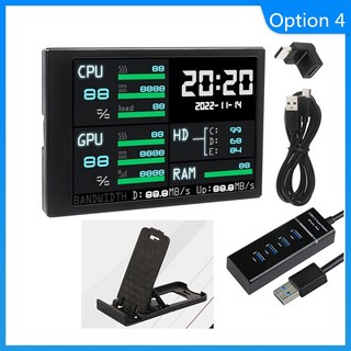 휴대용 보조 모니터 미니 컴퓨터용 USB C 타입 IPS 화면 AIDA64 LCD CPU RAM GPU 디스플레이 서브 스크린 3.5 인치, 없음, 4) Option 4