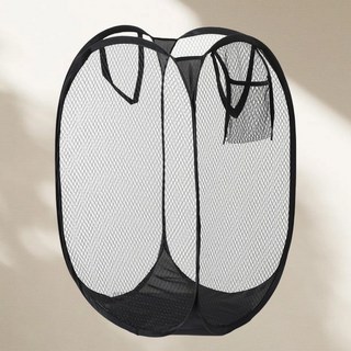 접이식 팝업 메쉬 세탁 바구니 휴대용 더러운 욕실 천 보관 가방 샤워 의류 주최자, 01 Pure black