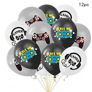 테마 게임 블랙 발론 어린이 풍선 플레이 화이트 파티 생일 레벨 게이머 샤워 컨트롤러 게임 라텍스 풍선 비디오 업 소년, 2) 12pcs - other