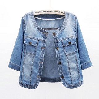 여성용 라운드 7부 숏 데님 코트 여름 얇은 스판 숏 재킷 F255025 Women's Jacket