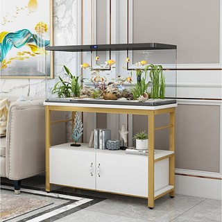 어항 받침대 선반 서랍 축양장 라이트 60x45x75cm 심플 수조 2자 광폭 수족관, 골드프레임+화이트보드, 1개