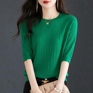 ROYALBELLE 여성 꽈배기 라운드넥 스웨터