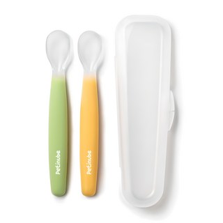 쁘띠누베 국내 제조 실리콘 이유식스푼, GREEN + YELLOW, 1세트