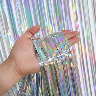 1x2M 반짝이 호일 프린지 커튼 블루 호일 프린지 배경 벽 커튼 베이비 샤워 크리스마스 바다 파티 장식 아래, silver