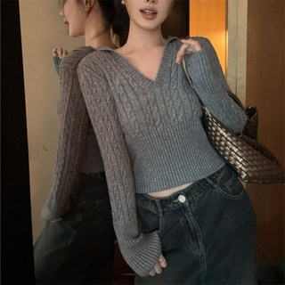 JIEVE 여성 가을 브이넥 크롭 후드 니트긴팔티 SY062440