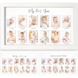 My First Year 사진 액자 신생아를 위한 12개월 아기 남아-베이비 샤워 선물 기념품 월간 아기의 1년 생일 이정표 첫 번째 아기방 콜라주 디스플레이 보드(알파인, Alpine White, 1개