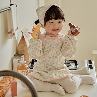 모리의집 유아 앞치마 아기 팔토시 두건 세트