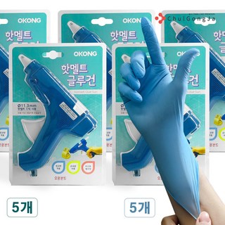 오공 글루건 11MM + 철공자 작업장갑 강력 핫멜트 기계 건 공예 글루 스틱, 5세트