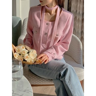 [리리앤코] 크리트린 트위드 스퀘어넥 타이 세트 자켓