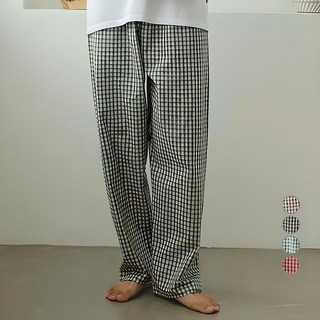 글램공감 커플용 통기성 모네 체크 면 잠옷 바지