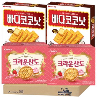 [블루존] 비스켓 2종 4개입 세트 (빠다코코넛300g x2+크라운산도 딸기161gx2), 1개