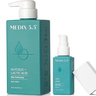 메딕스 5.5 각질 제거 AHA 글리콜산 페이스 & 바디 워시 클렌저 + 레티놀 보습 바디 크림 로션 스킨 케어 2PC 세트 | 알파 하이드록시산 및 젖산 발포 페이스 워시 2P, 2 Exfoliating AHA Body Wash +, 2개