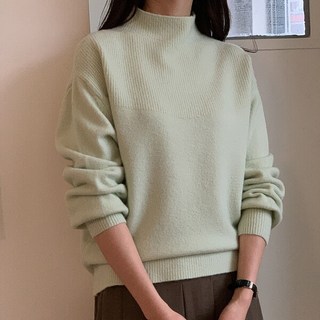 [다잇템] 여자 7컬러 레이온 벌룬 반골지 민무늬 모크넥 니트