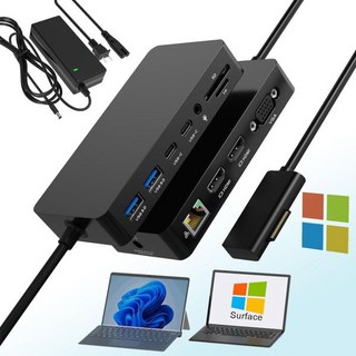 Surface Pro 도킹 스테이션 트리플 디스플레이2HDMIVGA 12 in 1 마이크로소프트 서피스 Dock이더넷 SDTF, 1개