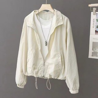 ROYALBELLE 여성 얇은 자켓 바람막이 점퍼 자외선차단 자켓 캐주얼 오버핏 집업 숏자켓 D0021215