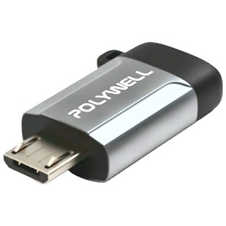 POLYWELL USB Micro-B轉Type-C轉接器,迷你便攜,OTG功能,資料傳輸,附掛繩, 1個