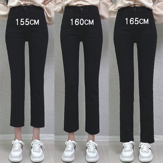 제이엠스타일 [숏/중/롱] S~2XL 여성 블랙 스판 일자 바지 허리밴딩 여자 청바지 빅사이즈 검정 면팬츠 키작녀 키큰녀 봄 가을