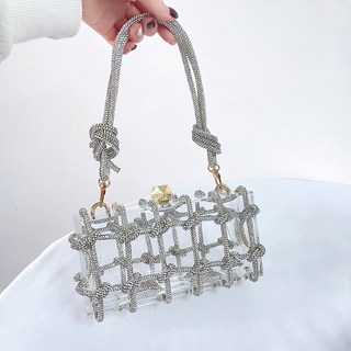 그물가방 네트백 니트 메쉬백 망사 여성용 투명 아크릴 상자 이브닝 클러치 백 부티크 우븐 매듭 로프 라인석 핸드백 웨딩 파티 무도회 가방