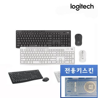 로지텍 무소음 무선 키보드 마우스 세트, MK295, 블랙 + 키스킨, 인체공학