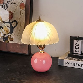 빈티지 무드등 램프 테이블 단스탠드 침실 5W솔리드난광, 5W 단색 따뜻한 빛, 핑크 도자기+유리 커버
