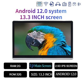 차량용 머리 받침 모니터 디스플레이 IPS 안드로이드 12 2G 32G 4G 64G 8G 128G 터치 스크린 뒷좌석 플레이어 듀얼 HDMI 음악 13.3 인