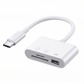 3-in-1 OTG 카드 리더기 USB/Lightning/Type-C 연결 TF/SD/USB 휴대폰/PC/태블릿용, Type-C 화이트