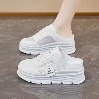 여사 두꺼운 바닥 통기 운동 굽 없는 테니스화 굽높이4cm