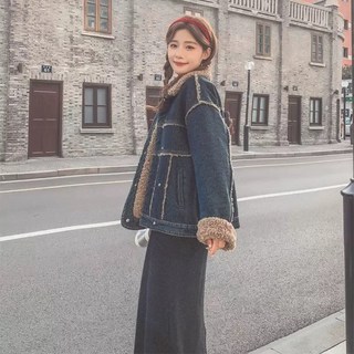빛나는 판다 퍼 탑 도톰 패딩 다운 패션 여 코트 데님 한국판 겨울 모조품램스울 작은 키
