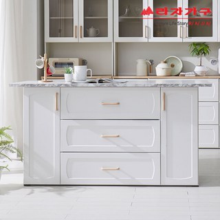 라자가구 위드 고메 1600 아일랜드식탁 홈바 서랍형 nk016, 화이트+대리석