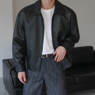 베이직바이블 비건 레더 블루종 오버핏 크롭 라이더 자켓 점퍼(1color)