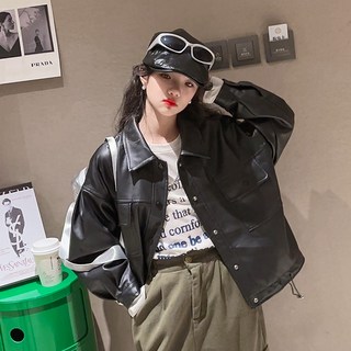 케이엔조이 주니어 자켓) 올블랙심플스트링카라레더렛자켓
