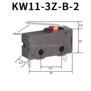 KW11 3Z 롤러 아크 레버 스냅 액션 푸시 마이크로 스위치 2 핀 3 핀 NO NC 미니 리미트 5A 250VAC 10, KW11-3Z-B-2, 1개