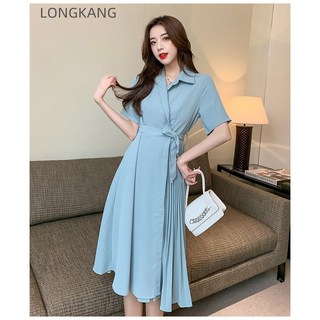 DFMEI 원피스 여여름 어언니 쉬폰 플리츠 셔츠 스커트입니다