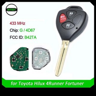 스마트키 DIYKEY 모델 B42TA 433MHz 4D67 칩 G 3 버튼 자동차 원격 스마트 키 Fob for Toyota Hilux 4Runner Fortuner 200320, 1) G Chip, 1개