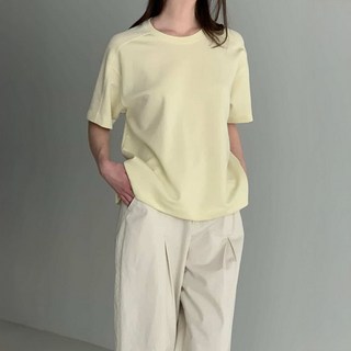 텐셀 스티치 나그랑 라운드 반팔티 무지 나들이 데이트 여행 데일리 여름 봄 40 30대