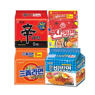[농심] 신라면 5개 + 진라면 5개 + 삼양라면 5개 + 팔도 비빔면 5개, 신라면5+진라면5+삼양라면5+팔도비빔면5, 1개