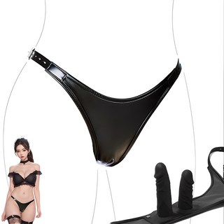[파카컴퍼니] 본디지 레더 더블동 플레저 비키니 팬티딜도 성인용품, 1개, 블랙 레더 대표 이미지 - 여자 정조대 추천