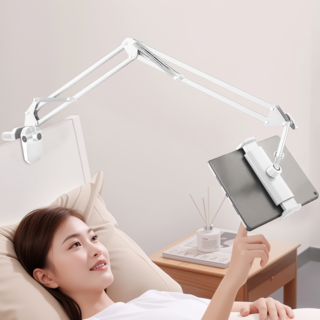 침대형 집게 태블릿 핸드폰 거치대 아이패드/갤럭시탭/삼성 갤럭시 핸드폰 거치대, 흰색, 1개
