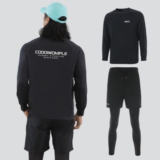 남자 루즈핏 긴팔 래쉬가드 상의 + 반바지 레깅스 하의 팬츠 세트 비치웨어 체형커버 자외선차단 휴양지 바캉스룩