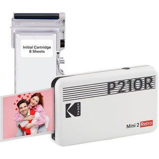 KODAK Mini 2 레트로 4PASS 휴대용 포토 프린터2.1x3.4 인치 8 장 흰색, 2x3 Printer + 8 Sheets, White