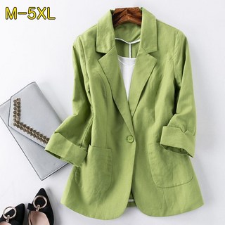 WEIHAN 여성 린넨 블레이저 아우터 루즈핏 슬림 7부소매 면 마 정장 자켓 코트 오피스룩 봄 여름 재킷